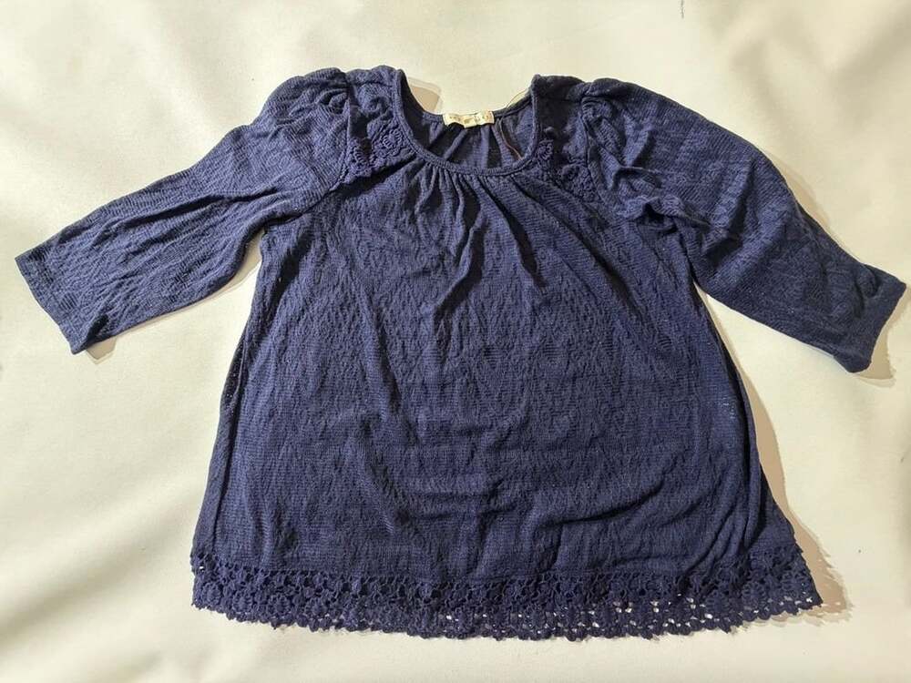 Copper Key Navy Blue Crochet Trim 3/4 Sleeve Top Medium